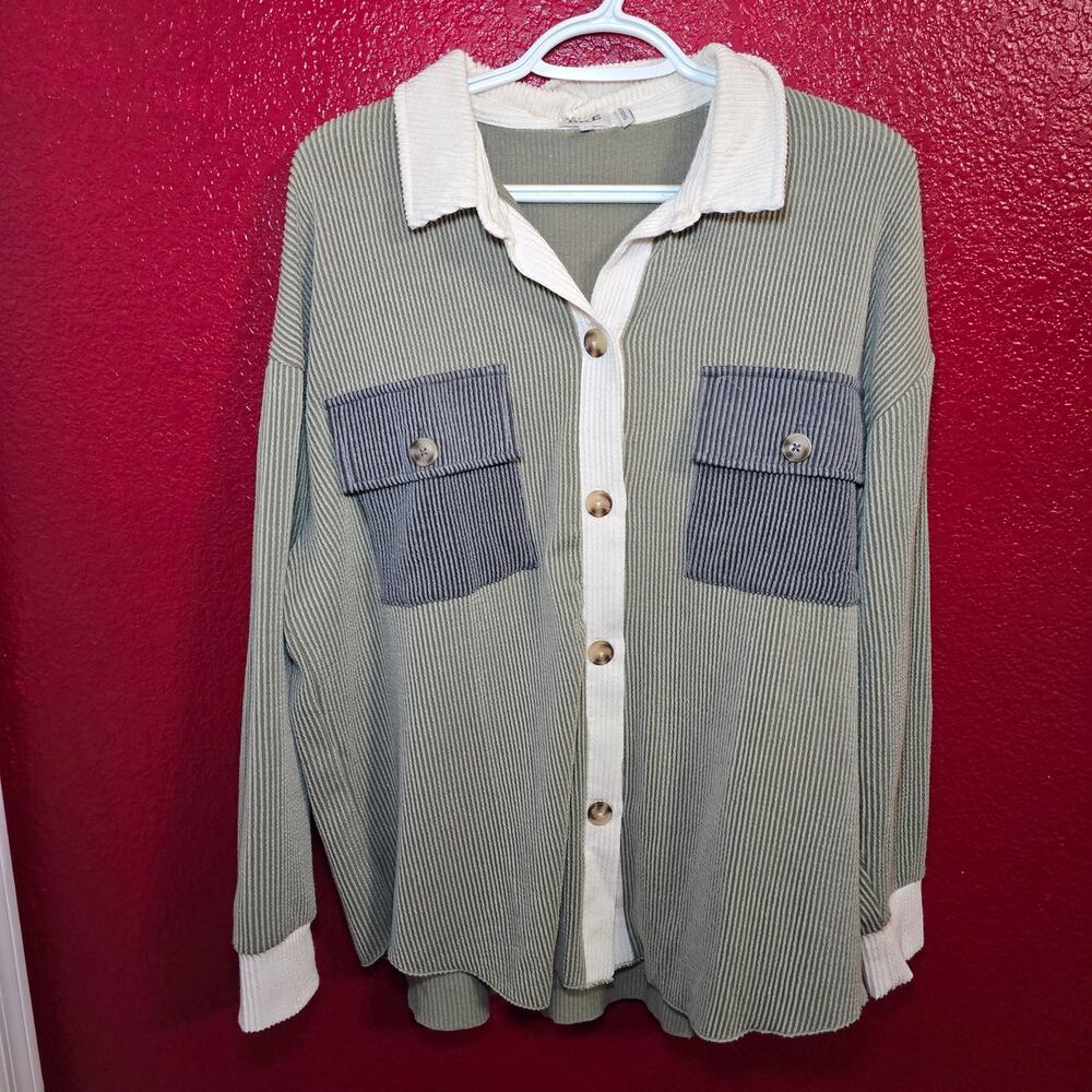 BKE Oversized Colorblock Zip Up Shacket Size Small - Picture 6 of 6